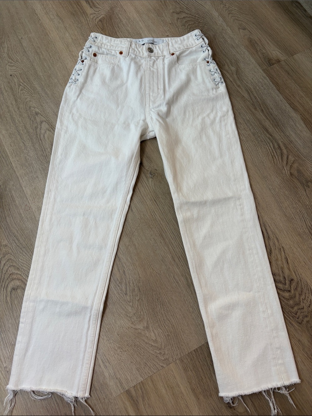 IRO White Side Lace Up Straight Leg Jeans Size 24 summer designer classic cotton